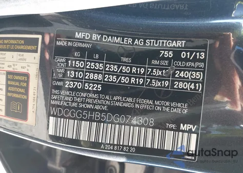 2013 Mercedes-Benz Glk 350 from USA, damaged, VIN WDCGG5HB5DG074308